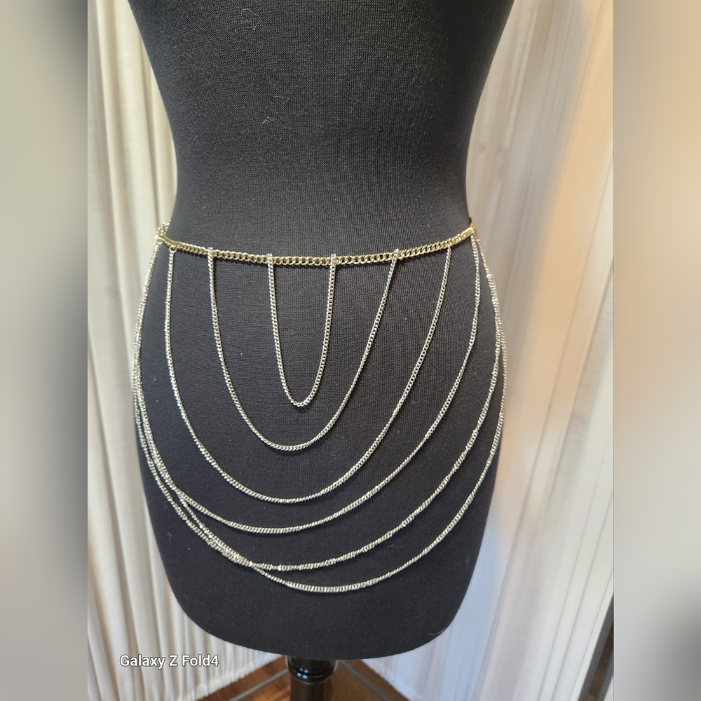 CLAIRS Gold and Silver Layered Chain Belt